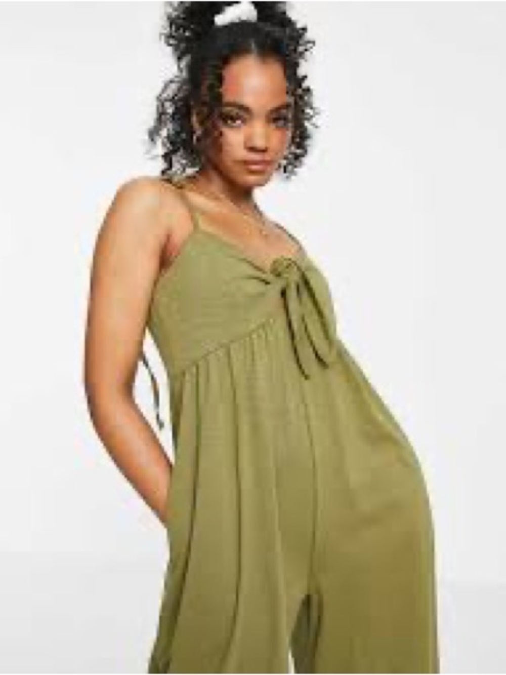 Olive Green Tie-Front Wide-Leg Swing Jumpsuit